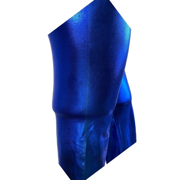 Shine Liquid Metallic Blue - High Waist Stretch Leggings Pants - Picture 7 of 11